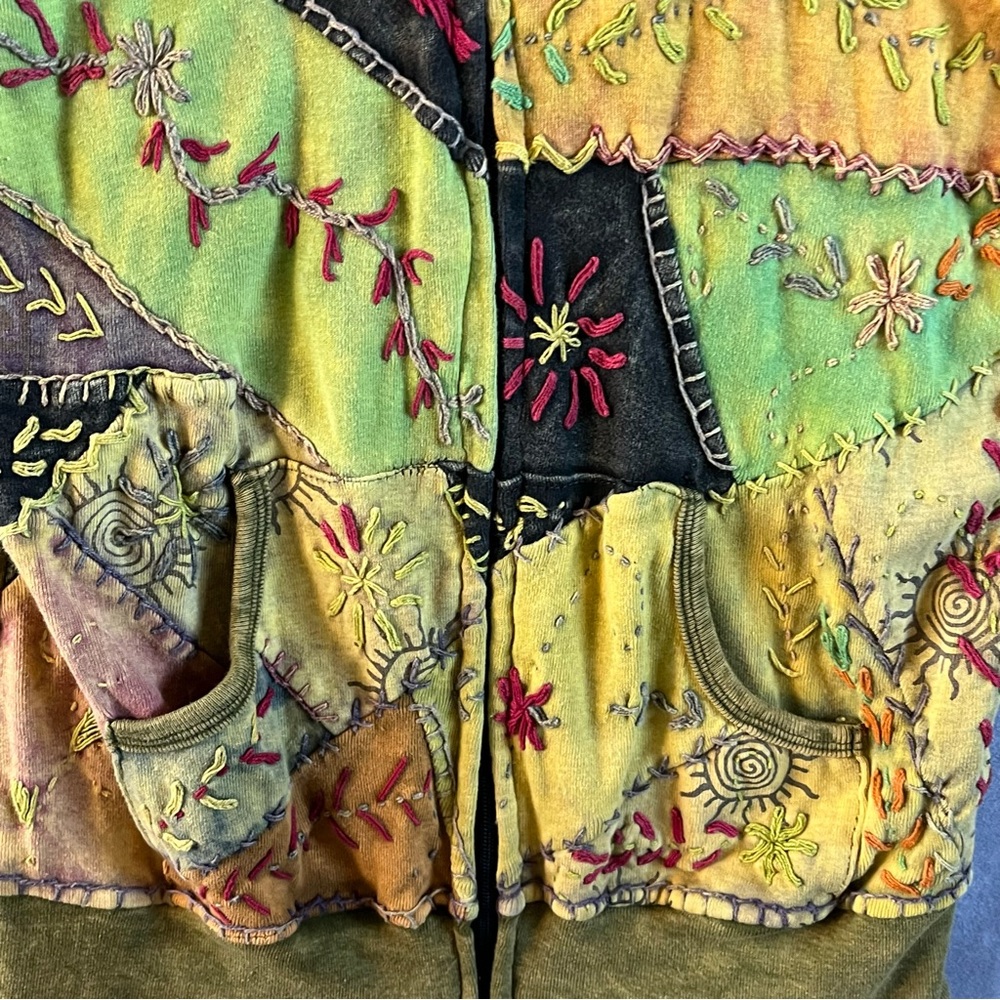 Yak n Yeti Zip Up Hoodie Womens Size Small Hippie Boho Embroidered MultiColored - Picture 4 of 10